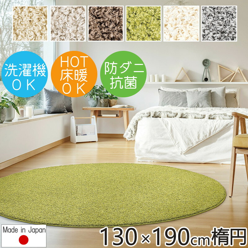 ラグ 楕円形 洗える おしゃれ 厚手 ラグマット ジャスパー 130×190cm 楕円形 プレーベル カーペット 北欧 洗濯機OK 丸洗い 抗菌 防ダニ 滑りにくい シャギーラグ 日本製 高級 ナイロン P01 ラグマット 春夏秋冬用