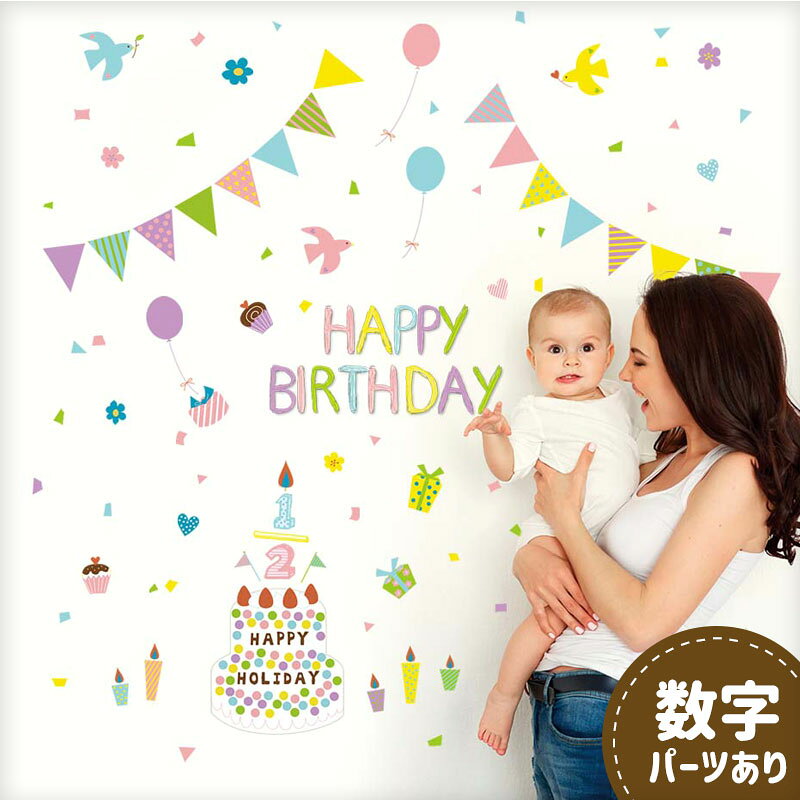 ウォールステッカー ハーフバースデー 1歳 バースデー 誕生日 【パステルケーキ】 はがせる 壁 シール ステッカー 壁紙 飾りつけ 写真の背景 6か月 男の子 女の子 子ども キッズ ベビー 数字 かわいい おしゃれ 風船 バルーン キッズ 子ども 子供 パーティー ガーランド