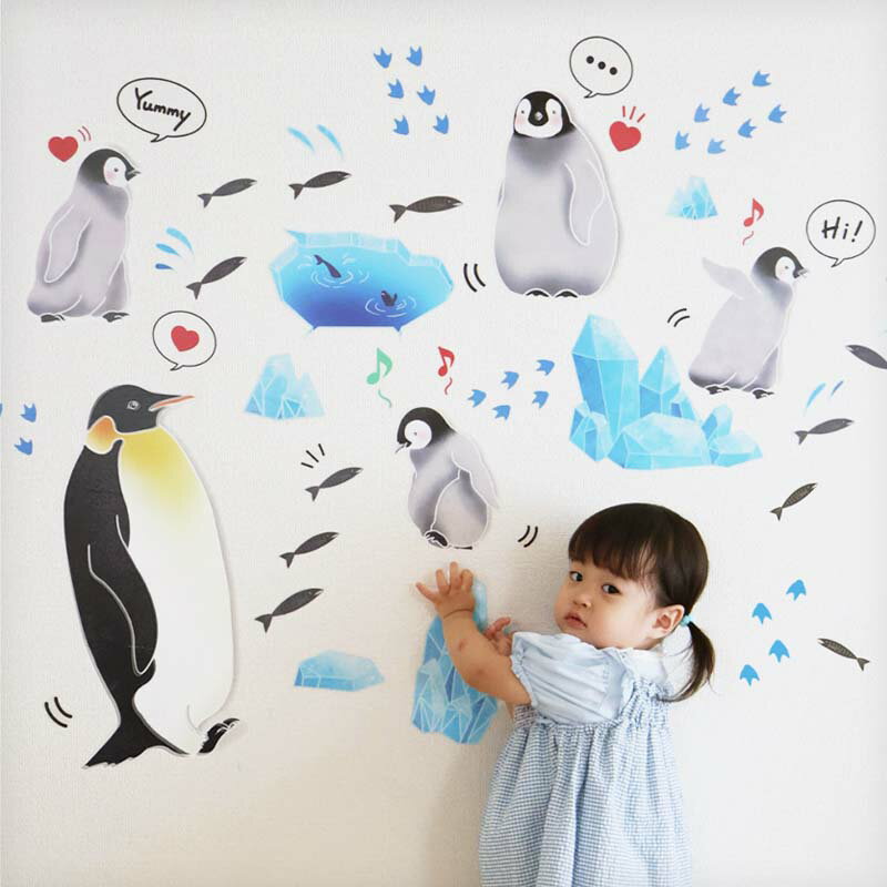 ウォールステッカー はがせる コウテイペンギン 【おうちで南極探検隊】 壁 シール ステッカー 壁紙 大きい 飾り 飾りつけ おしゃれ 動物 身長計 子供部屋 子供 お風呂 トイレ サイン 文字 英字 魚 さかな 海の中 マリン 南国 水族館 トイトレ 海 海の生き物 ペンギン