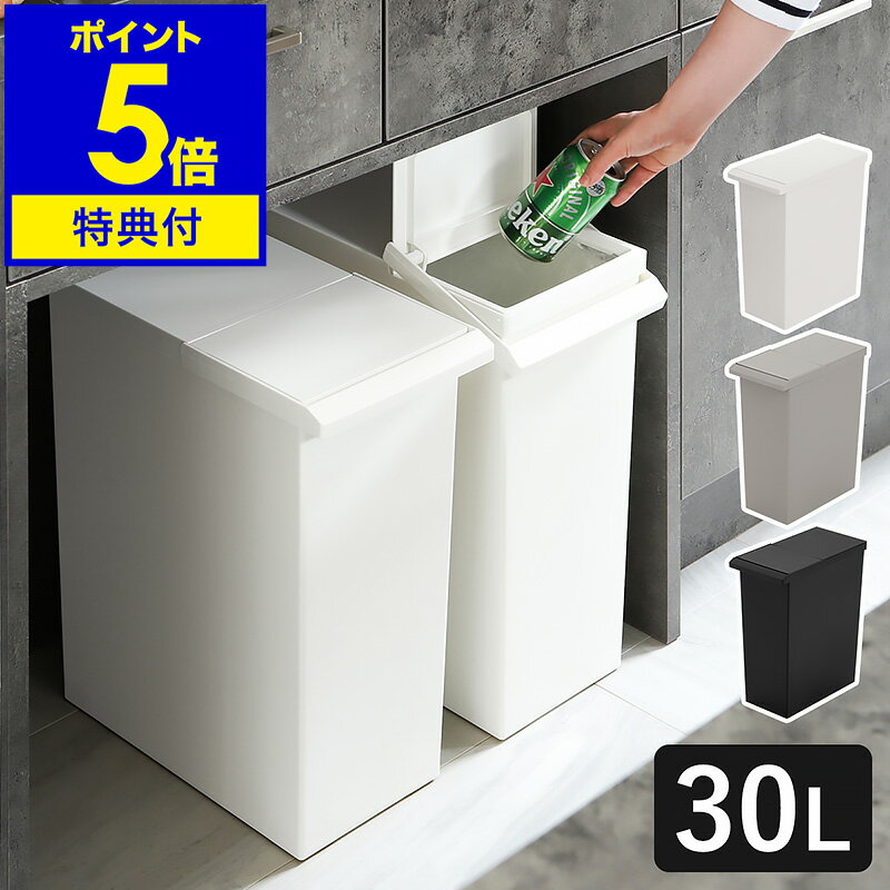 【特典付き】ゴミ箱 30リットル 分別 プッシュ式 分別ゴミ箱 ペール ふた付き ダストボックス キャスター付き ごみ箱 スリム フタ キッチン 蓋 リビング プラスチック 日本製 モノトーン シンプル おしゃれ【ポイント5倍 送料無料】［ TOSTE レバーオープン 30L ］