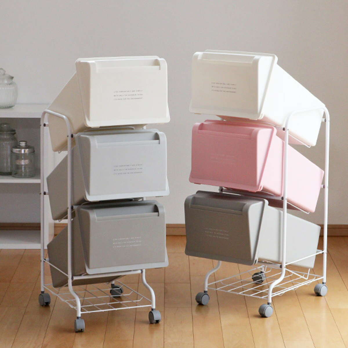 ゴミ箱 分別 3段 60L コンテナスタイル （ ごみ箱 分別ごみ箱 キャスター付き ダストボックス ふた付き キッチン スリム フタ付 前開き 蓋付き くずかご たて型 収納 ）【39ショップ】