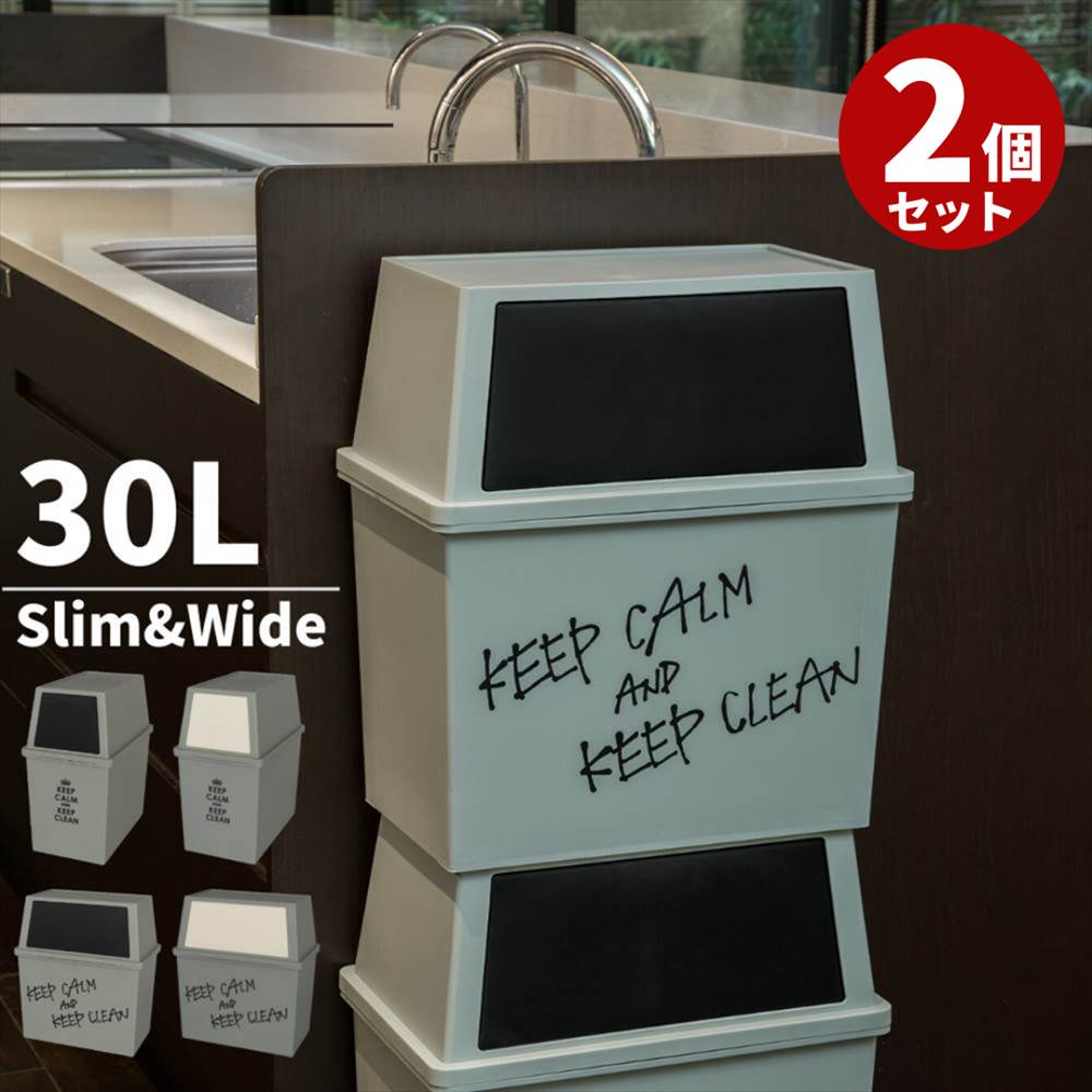 ゴミ箱 2個セット スタッキング式 スリム&amp;ワイド 30L | 大容量 ごみ箱 30リットル ふた付き ダストボックス キッチン おしゃれ キッチン ふた付き スリム フタ付き 縦型 角型 分別ゴミ箱 蓋付き プッシュ式 スタッキング 積み重ね 隙間収納 スイング式