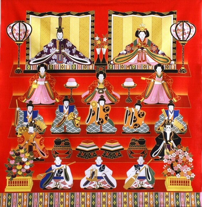 【 ひな祭り タペストリー 棒 セット 】桃の節句 綿 二巾（約75cm巾) タペストリー [ ふろしき お雛様 ミニ 雛人形 コンパクト 雛祭り 雛まつり 雛飾り 段 四季 季節 春 3月 飾り 壁掛け 小さい ]【ラッピング不可】