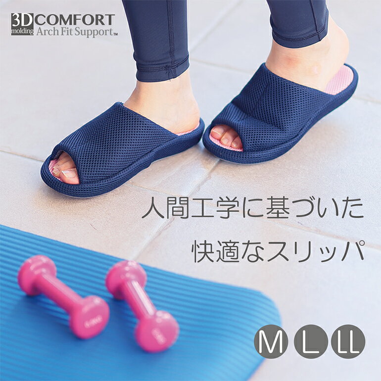スリッパ ルームシューズ 室内用 歩行サポート リカバリー 3DコンフォートM・L・LLサイズ 健康サンダル スリッパ スポーツテイスト メッシュ素材 厚底 3次元形状 オクムラ 大きい 美脚 おしゃれ 母の日 快適 箱入り ヘルシー