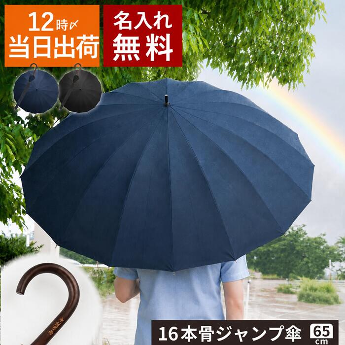 名入れ ギフト 傘 メンズ プレゼント 大きい 丈夫 5000円 即日出荷 即日 【 傘骨 16本 ワンタッチ 雨傘 65cm 】 長傘 男性 ジャンプ 紳士 高級 お祝い 傘寿 祝い 父親 夫 大きめ 父 義父 祖父 通勤 退勤 誕生日プレゼント 60代 旦那 還暦 息子 記念品 かさ 梅雨FLEGRE