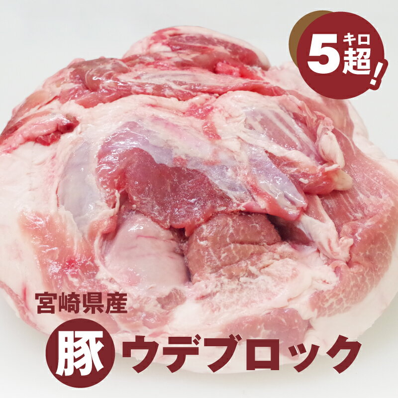 【ふるさと納税】宮崎県産豚ウデブロック5kg超！ – 国産豚肉 ウデ肉 かたまり肉 5キロ 冷凍 大容量 ブロック肉 塊肉 大きい お好みにカットできる 届いたらご自宅でカット 送料無料 【宮崎県木城町】