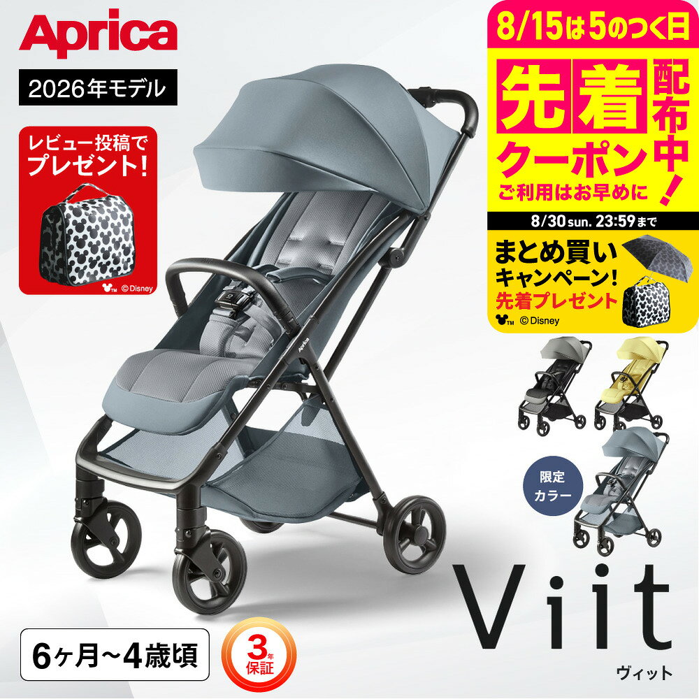 【6万円以上でプレゼント！】【レビュー特典】アップリカ ヴィットAB ベビーカー 【対象月齢 : 生後6カ月〜48カ月(体重約22kg)まで 】 即納 1年保証 SG基準B型 コンパクト バギー ビット 大径タイヤ 足のせサポート ベビー用品 Aprica Viit 2605ac 送料無料