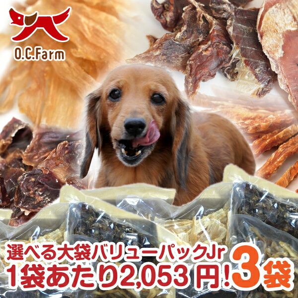 【送料無料】オーシーファーム 選べる！無添加 犬 おやつ ＜大袋×3袋＞超徳用バリューパック!! Jr.※選べる大袋については、在庫数に応じて選択肢を変更いたしますので、ご了承ください。大型犬、多頭飼いにぴったり！