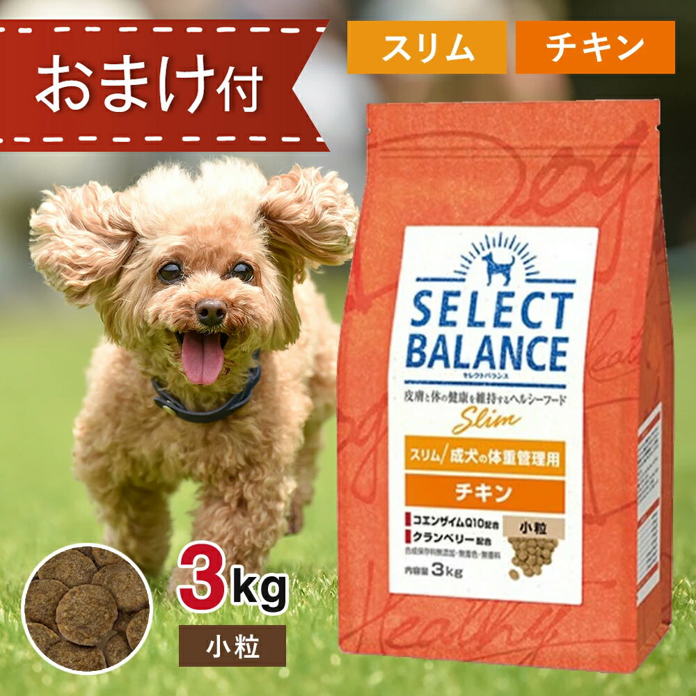 セレクトバランス スリム チキン 小粒 3kg ペットフード おまけ 付き ドッグフード 餌 エサ 犬 成犬 体重管理 低脂肪 低カロリー 皮膚 被毛 筋肉 関節 健康 無添加 3キロ