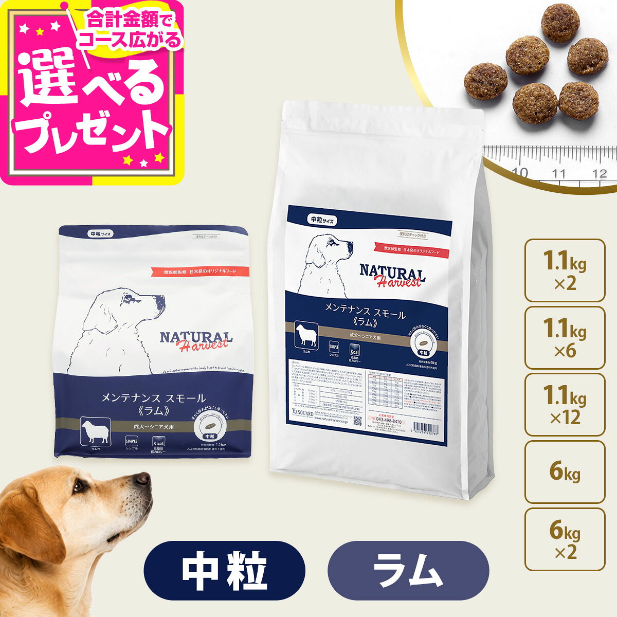 【8/15 要エントリー最大100％ポイントバック】【1.1kgパッケージ変更済、6kg順次パッケージ変更】ナチュラルハーベスト メンテナンススモール ラム ドッグフード 低脂肪 低カロリー 成犬 シニア犬 食物アレルギー ドライ 小粒 中粒 ドックフード 【D】