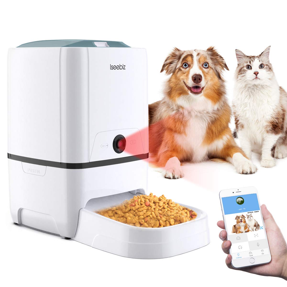 マラソンP5倍★10％券付♪自動給餌器 スマホ遠隔操作 カメラ付き 5L大容量 1日6食まで Iseebiz オートマチックフィーダー 自動餌やり機 自動餌やり機 タイマー式 アプリ対応 水洗可能 オートペットフィーダー iOS Android対応 日本語説明書付