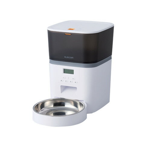 エレコム PET-AF01WH 自動給餌器 4L 録音可 タイマー式 1日6食 電池/コンセント2WAY給電 餌詰まり通知 ドライフード専用 ボウル付属 ホワイト