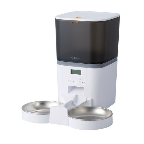 エレコム PET-AF02WH 自動給餌器 6L 録音可 タイマー式 1日6食 電池/コンセント2WAY給電 餌詰まり通知 ドライフード専用 ボウル2個付属 ホワイト