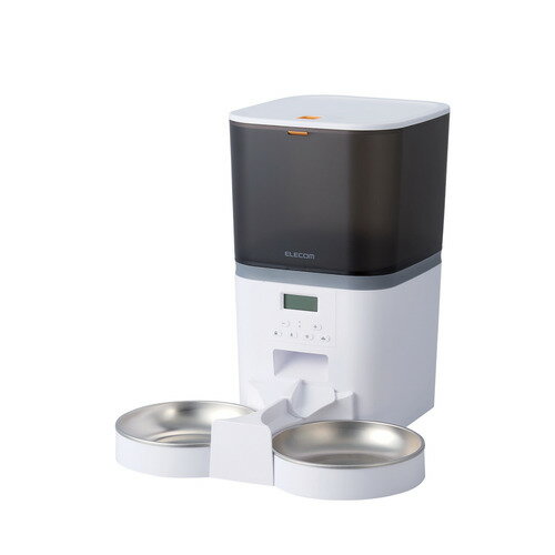 エレコム PET-AF02WH 自動給餌器 6L 録音可 タイマー式 1日6食 電池/コンセント2WAY給電 餌詰まり通知 ドライフード専用 ボウル2個付属 ホワイト