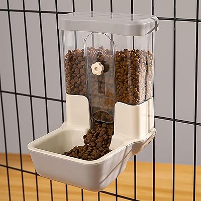 自動給餌器 猫 犬 調節可能な出口 自動餌やり器 ハンギングケージタイプ 大容量0.8L 給餌器 ケージ内の小型犬 猫 うさぎ 小動物に適しています (グレー)