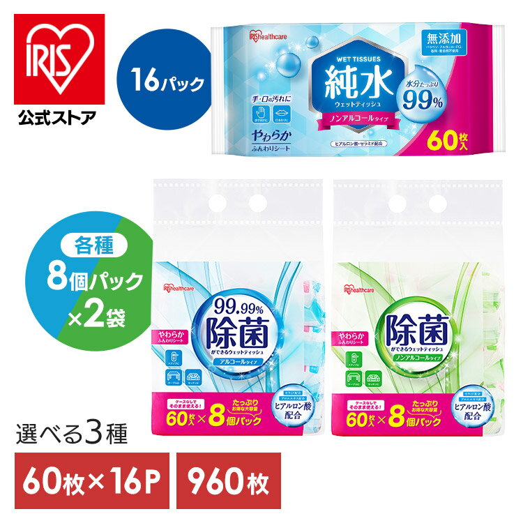 【公式】【960枚】ウェットティッシュ 除菌シート 除菌ウェットティッシュ 除菌 アイリスオーヤマ WTS-60N8P WTS-60A8P ノンアルコール アルコール 持ち運び アウトドア【iris_dl03】