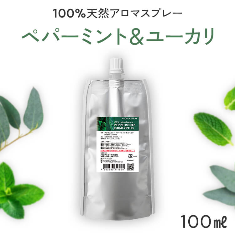 詰め替え 天然アロマ 消臭スプレー ペパーミント&amp;ユーカリ (100ml詰替用) | 精油 ペパーミント ミント ユーカリ グロブルス アロマ スプレー エコパック 詰替 つめかえ 詰め替え用 リフィル ルームフレグランス ルームスプレー 消臭 芳香剤 消臭剤 ゴミ箱 アロミックスタイル