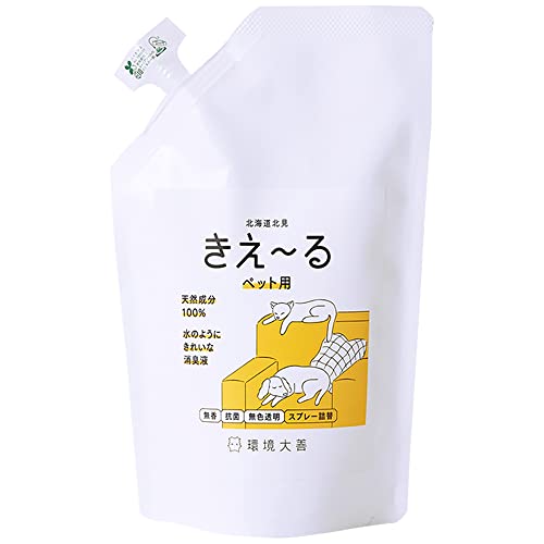 環境大善 きえ〜る Dシリーズ ペット用 消臭 スプレー (詰め替え用 / 500ml / 無香料) 日本製 天然成分100% 犬 ネコ ウサギ 水槽 消臭剤 無色透明液