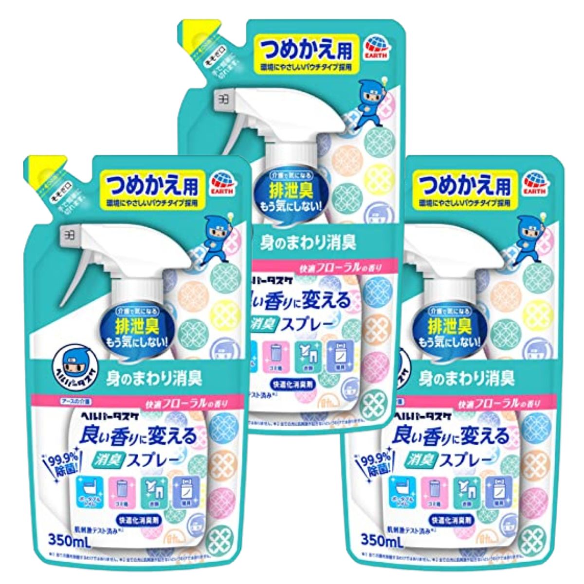 【3個】アース製薬 ヘルパータスケ 良い香りに変える 消臭スプレー 快適フローラルの香り 消臭剤 つめかえ用 350ml