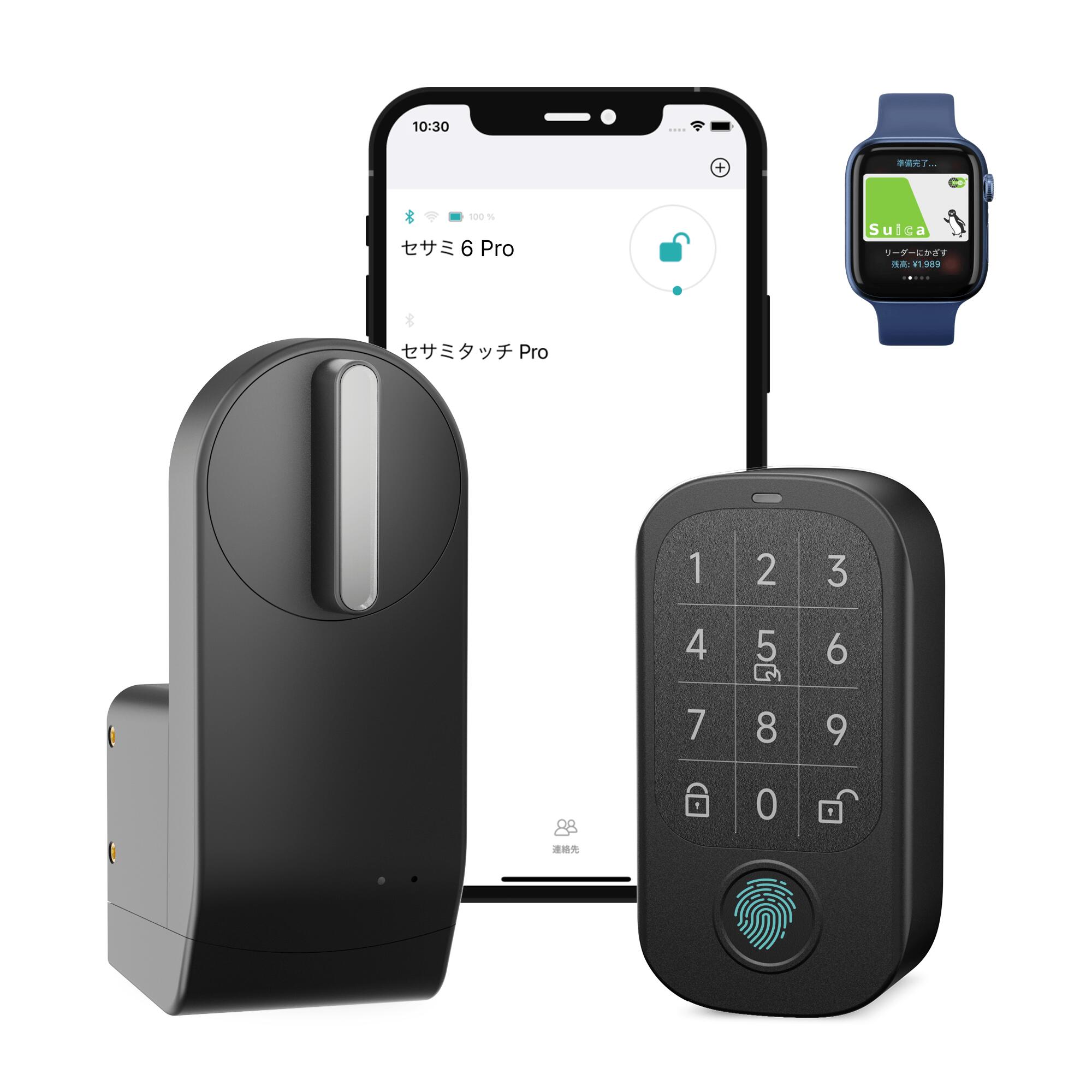 【公式ストア】セサミ6プロ＋セサミタッチ2プロ SESAME6 PROスマートロック lock 100万回でも壊れないブラシレスモーター搭載、業界唯一。超静音 玄関 後付け 暗証番号 指紋認証パッド ICカード Suica 工事不要 Apple Watch