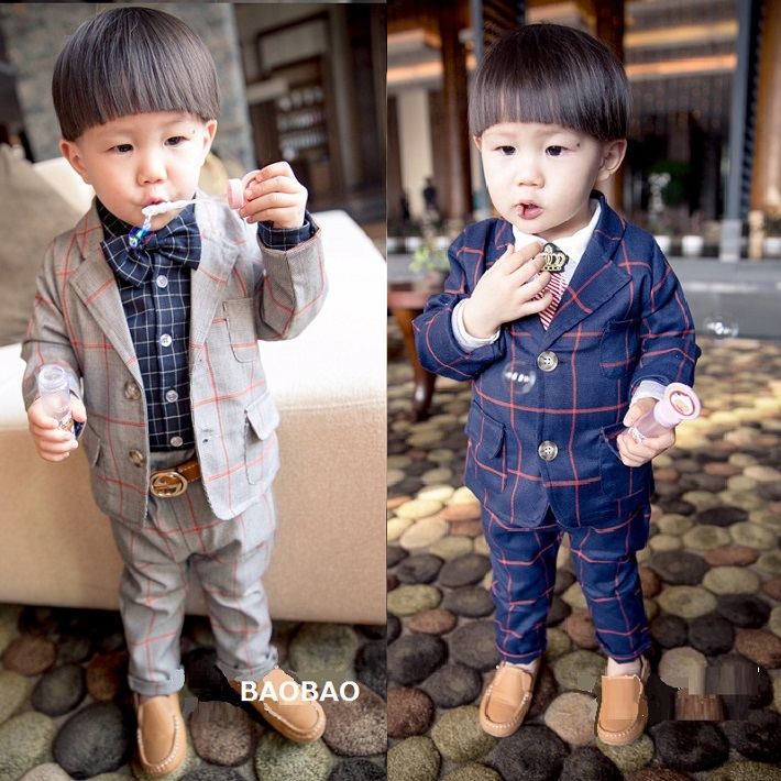 ★期間限定セール★【子供服】（kids）] fs04gm [男の子」子ども　子どもタキシード上下セット　チェックスーツ上下セット　男の子フォーマルスーツ　韓国子供服フォーマルスーツ　子ども　スーツ【80】【90】【100】【110】グレー　ネイビ　fs3gm　3103208