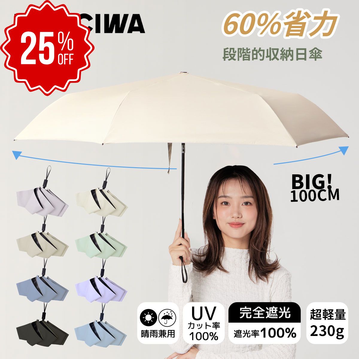 【25%OFFクーポン+P2倍】KONCIWA 日傘 完全遮光 60%省力 段階的収納 大きいサイズ 軽量 逆戻り防止安全設計 UVカット率100% 自動開閉 遮光遮熱 折りたたみ傘 折りたたみ日傘 晴雨兼用 耐風頑丈 携帯便利 超撥水