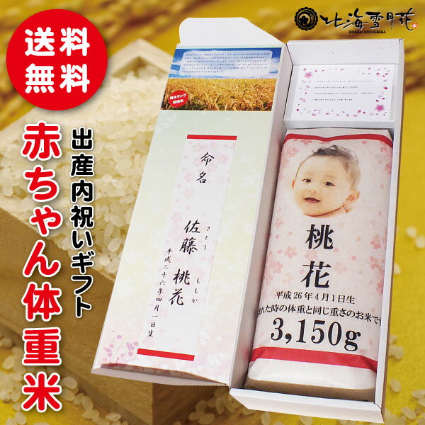 【送料無料】赤ちゃん体重米 出産内祝い『 出生体重米 』選べる 北海道産 特Aランク ななつぼし ゆめぴりか 令和7年産 出産内祝い 内祝い 米 送料無料 名入れ 写真入り 赤ちゃん米 体重米 ウエイト米 出産 お返し 北海道ギフト お米 内祝い出産