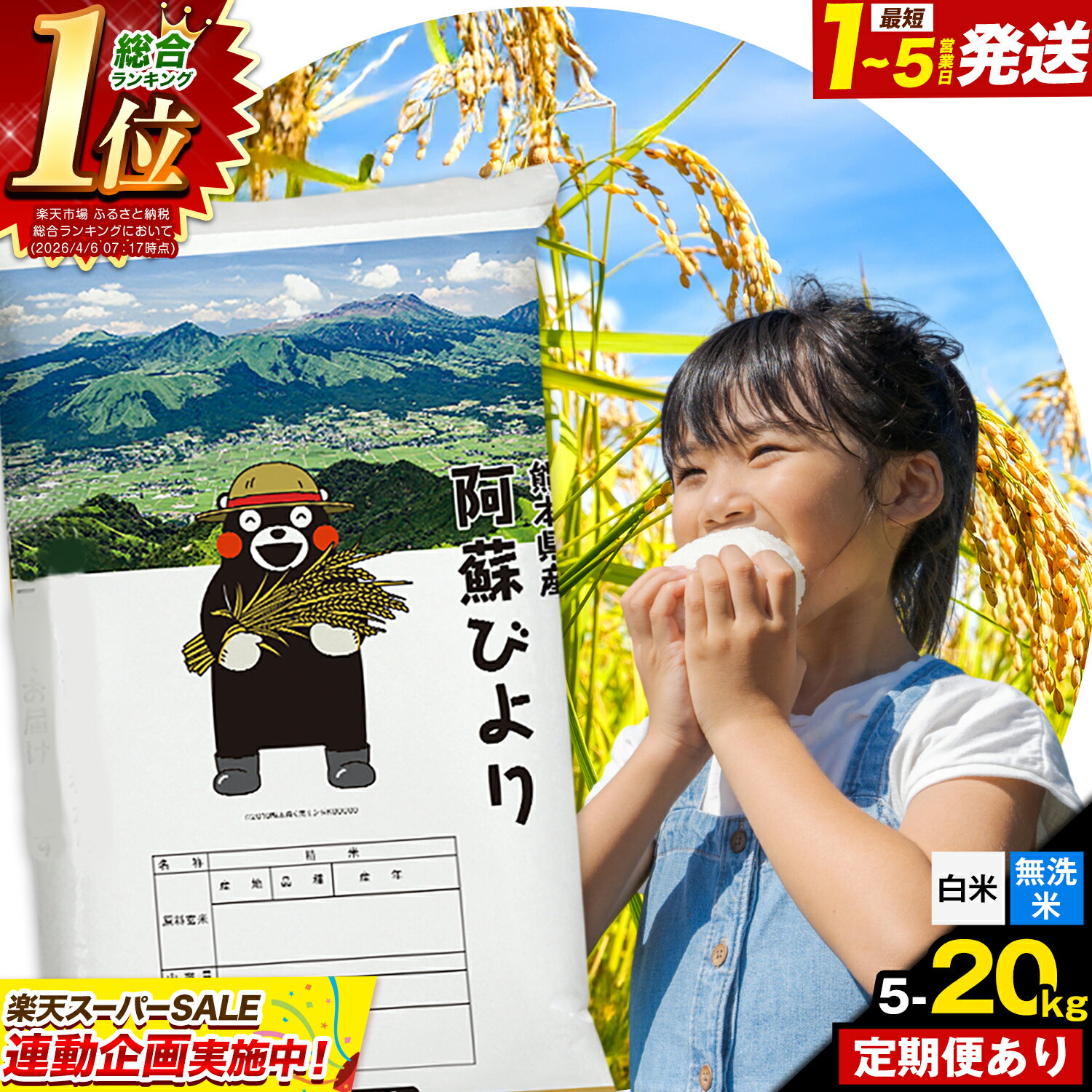 【ふるさと納税】＼楽天スーパーSALE連動企画／ 寄附額見直し 高レビュー 米 無洗米 ランキング 1位 訳あり 定期便 米 コメ こめ ふるさと納税 むせんまい 阿蘇びより あそ お買い物マラソン 5kg 10kg 20kg 定期便 12ヶ月 隔月6回《出荷時期をお選びください》