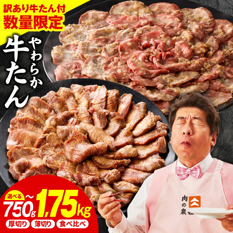 【ふるさと納税】【楽天限定】 牛たん 選べる 味付け 内容量 750g ～ 1.75kg 味噌だれ 醤油だれ 塩だれ 厚切り 薄切り 食べ比べ ねぎ塩牛たん 成型牛たん セット 訳あり サイズ不揃い 小分け 焼肉 BBQ 簡単調理 発送月 最短 5営業日 大阪府 泉佐野市 肉の泉佐野 送料無料