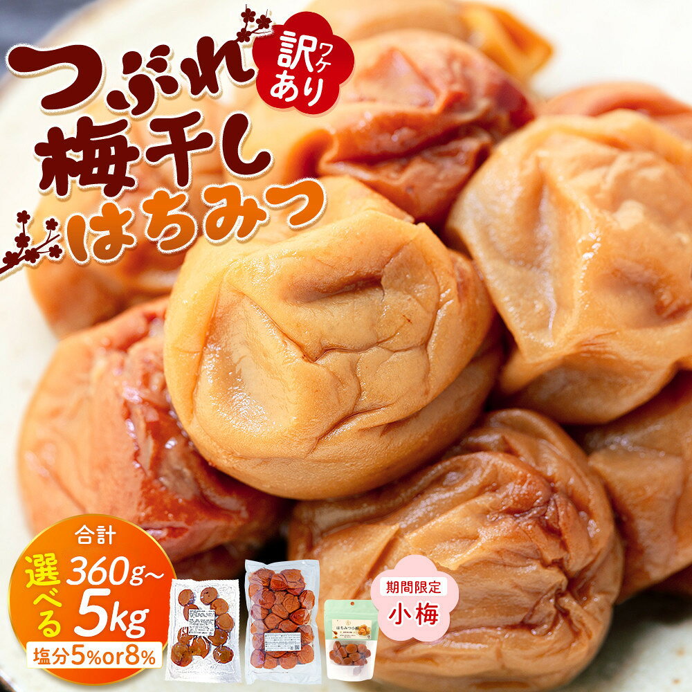 【ふるさと納税】【選べる容量・塩分】訳あり つぶれ 梅干し はちみつ 360g～5kg 塩分5％ or 8％ | 訳あり品 家庭用 はちみつ漬け つぶれ梅 減塩タイプ 人気 おすすめ 梅 和歌山産 南高梅 ご飯のお供 おにぎり お弁当 常備品 お取り寄せ ふるさと納税