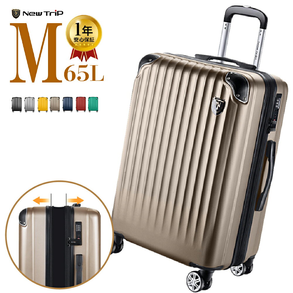 【69%OFF&amp;クーポン利用で8,480円】 ＼楽天1位／ スーツケース 拡張機能付き キャリーケース 高級ファスナー 超軽量 静音 キャリーバッグ Mサイズ 軽量 旅行 国内旅 海外旅 ビジネス 出張 5日 6日 拡張 360度回転キャスター TSAロック 送料無料 2年保証 大容量 M 65L