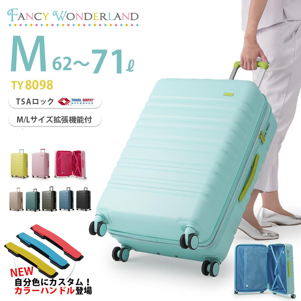【P10倍＋最大20％OFFクーポン配布中】スーツケース mサイズ 拡張 キャリーケース 軽量 中型 キャリーバッグ m 3泊4日 海外 旅 新幹線 158cm以内 可愛い TSAロック 海外 旅行カバン 静音 キャスター トランク ハード ケース ファスナー キャリー ty8098-m