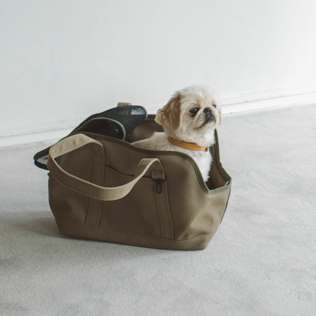 【犬 キャリー】スクエア トート キャンバス ソリッド M サイズ中型犬 小型犬 キャリーバッグ